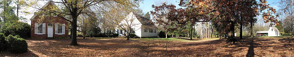 Picture of the grounds at Third Haven Friends Meeting, including the Old Meetinghouse and the Brick Meetinghouse